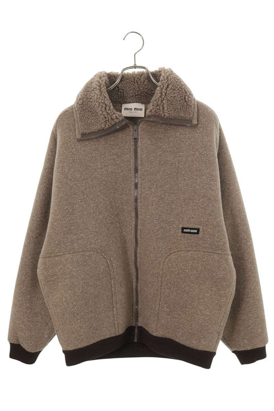 miumiu Cotton Fleece Zip Jacket Brown Size 40