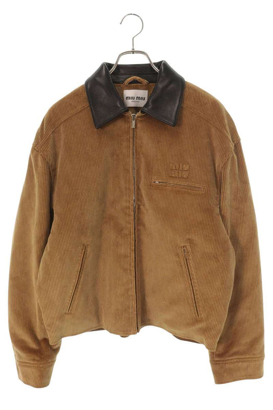 miumiu 25AW Leather Collar Corduroy Jacket Brown Size 40