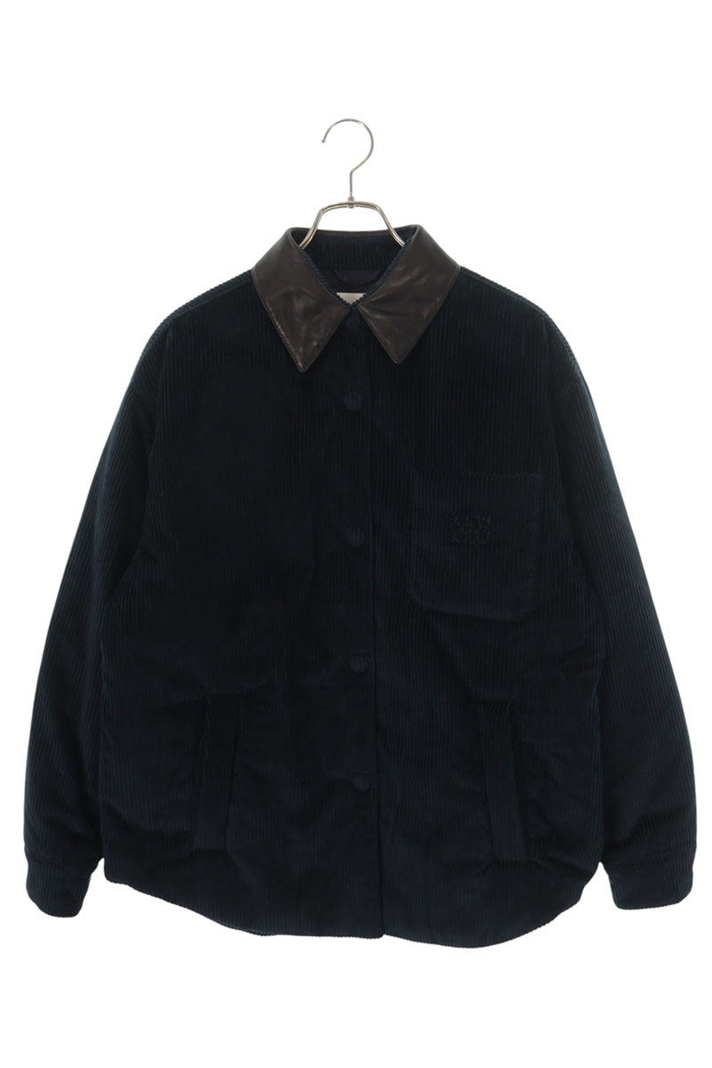 miumiu 25AW Leather Collar Corduroy Jacket Navy Size XL