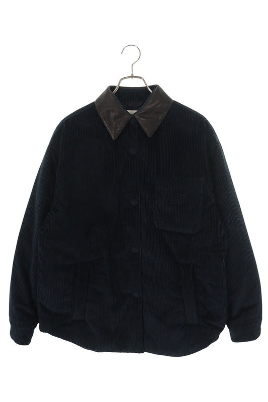 miumiu 25AW Leather Collar Corduroy Jacket Navy Size XL