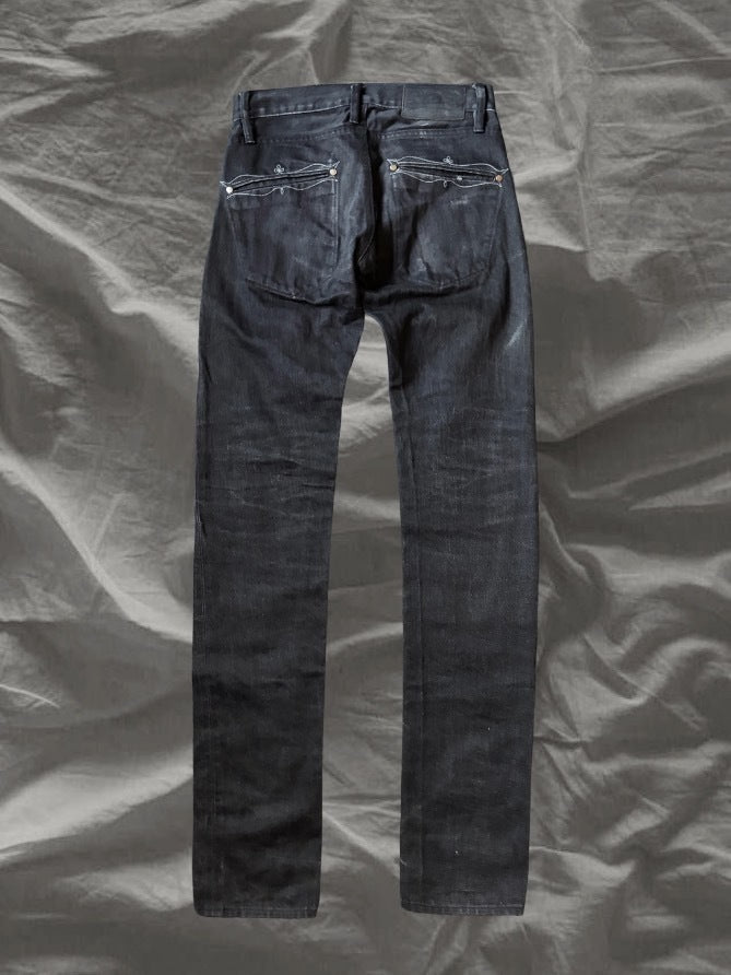 LEMAIRE 90s Embroidered Slim Black Denim Pants Size 27
