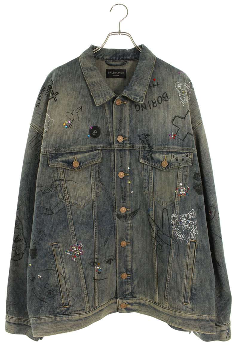 BALENCIAGA Distressed Graffiti Stone Denim Jkt Indigo Size M