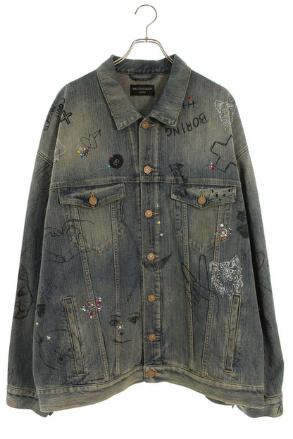 BALENCIAGA Distressed Graffiti Stone Denim Jkt Indigo Size M