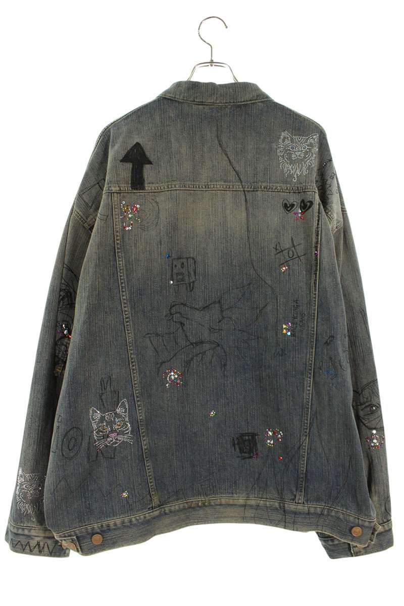 BALENCIAGA Distressed Graffiti Stone Denim Jkt Indigo Size M