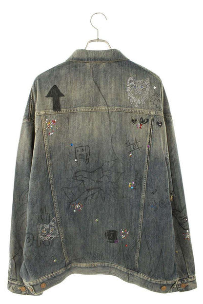 BALENCIAGA Distressed Graffiti Stone Denim Jacket Size 2