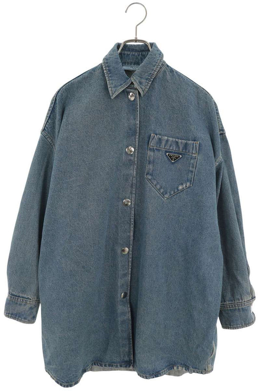 PRADA Logo Plate Oversized Organic Denim Jacket Size XL