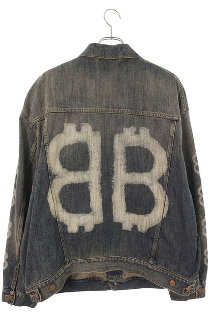 BALENCIAGA 23AW BB Print Oversized Denim Jacket Size S
