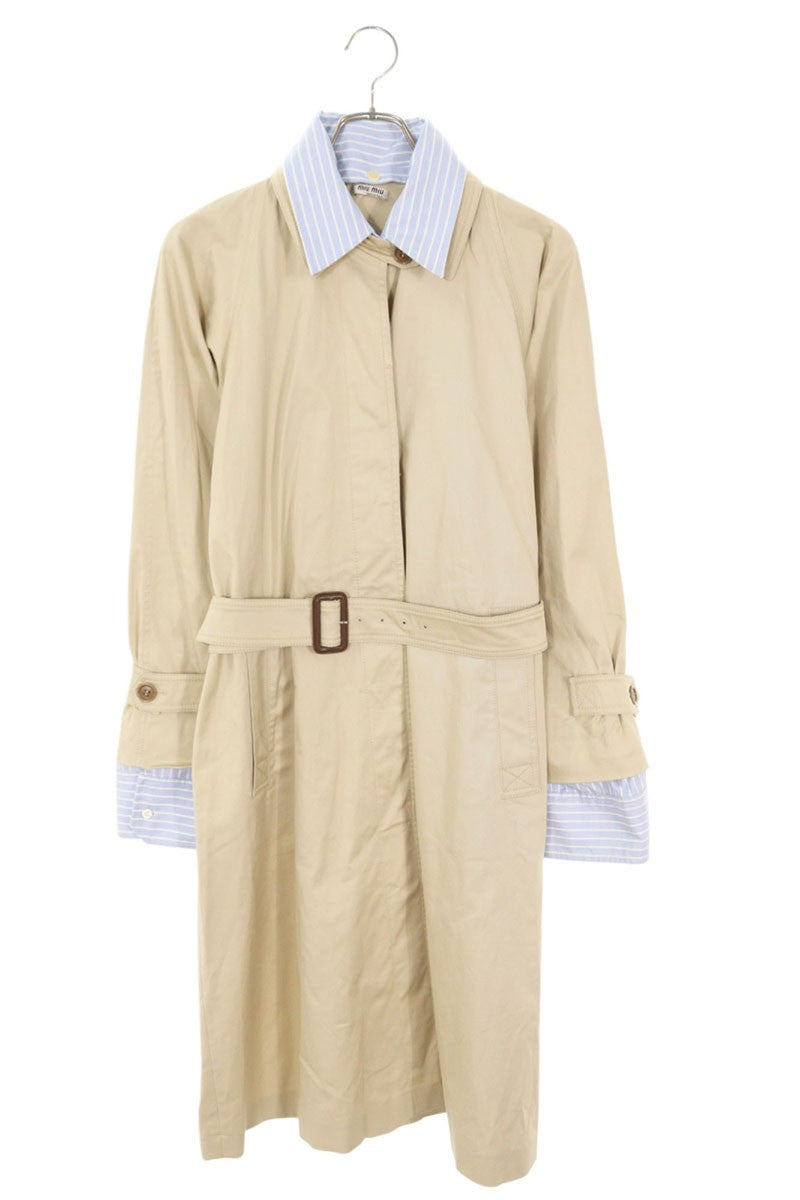 miumiu 22SS Shirt Layered Trench Coat Beige/Blue Size XXS