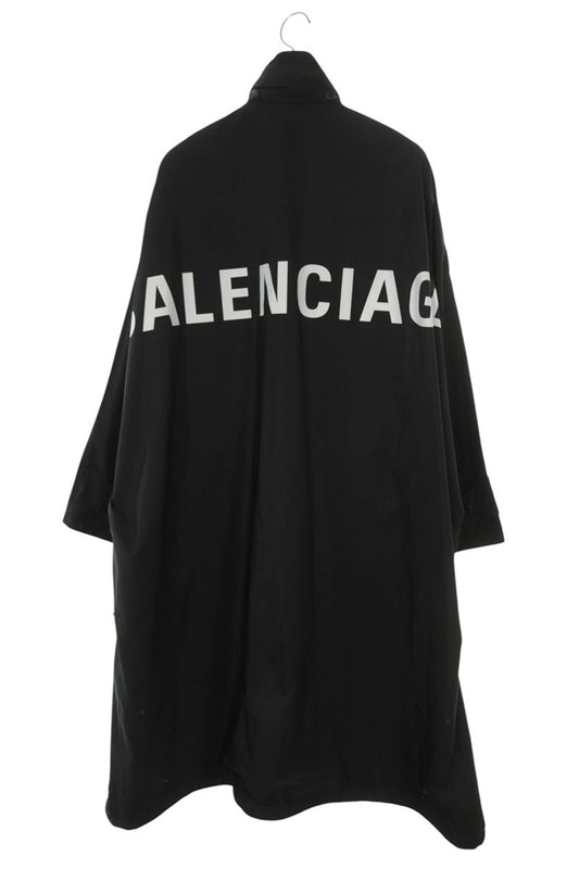 BALENCIAGA Logo Embroidered Nylon Opera Coat Black Size XXL