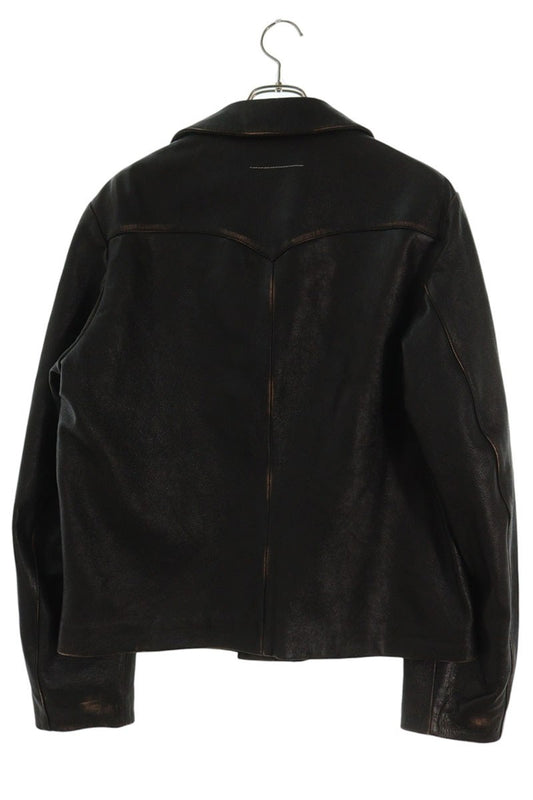 MM6 26SS Distressed Lambskin Leather Jacket Black Size L