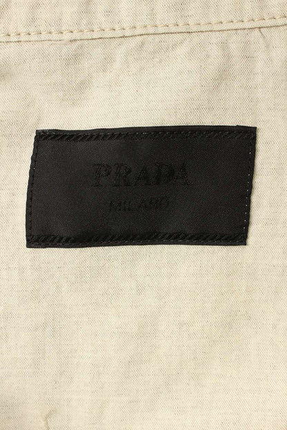 PRADA Triangle Logo Cotton Linen Zip Blouson Beige Size M