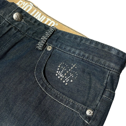 Ecko Unltd. Baggy Rhinestone Denim Shorts Size 38