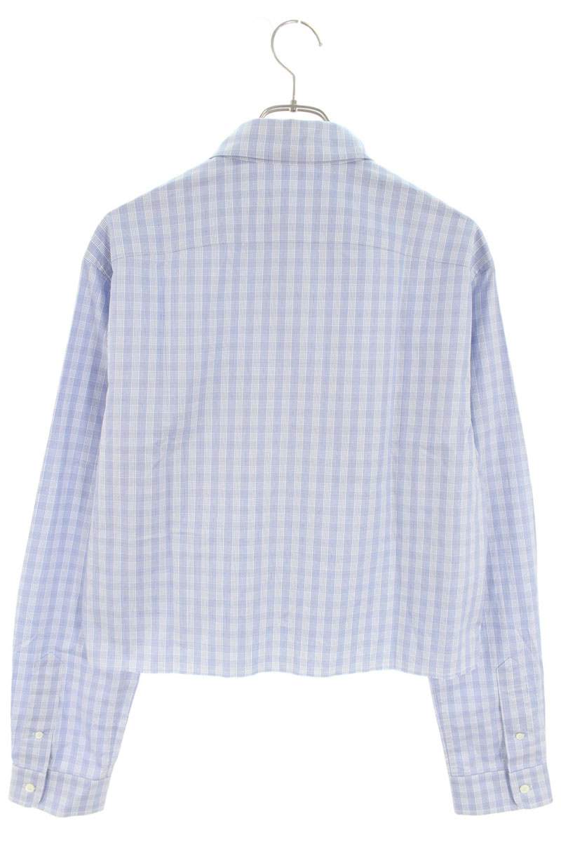 miumiu 25SS Logo Check Cropped Long Sleeve Shirt Size XS