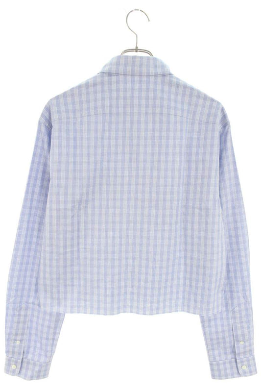 miumiu 25SS Logo Check Cropped Long Sleeve Shirt Size XS