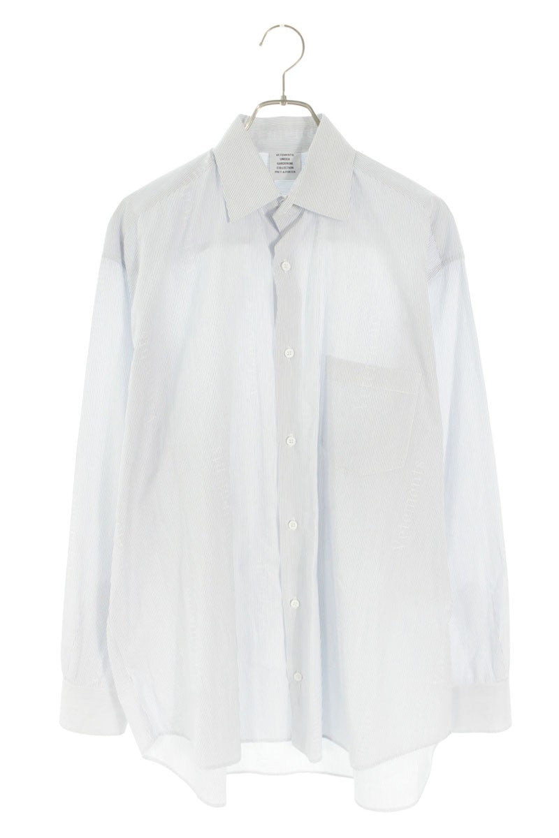 Vetements Logo Print Striped Long Sleeve Shirt Blue Size S