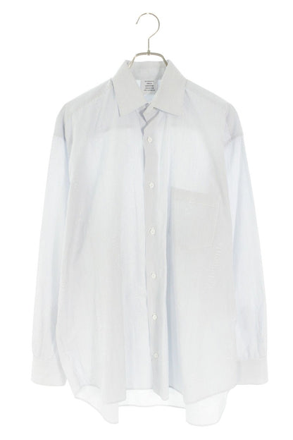 Vetements Logo Print Striped Long Sleeve Shirt Blue Size S