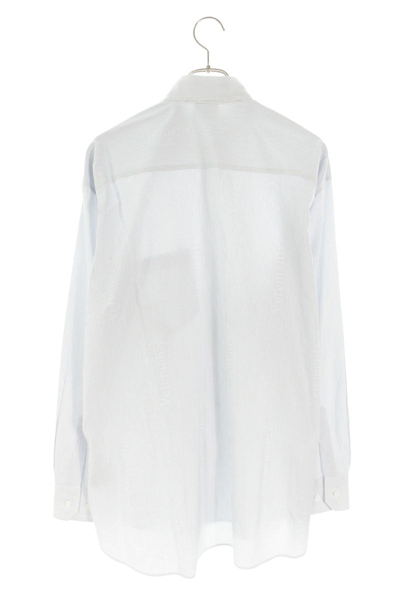 Vetements Logo Print Striped Long Sleeve Shirt Blue Size S
