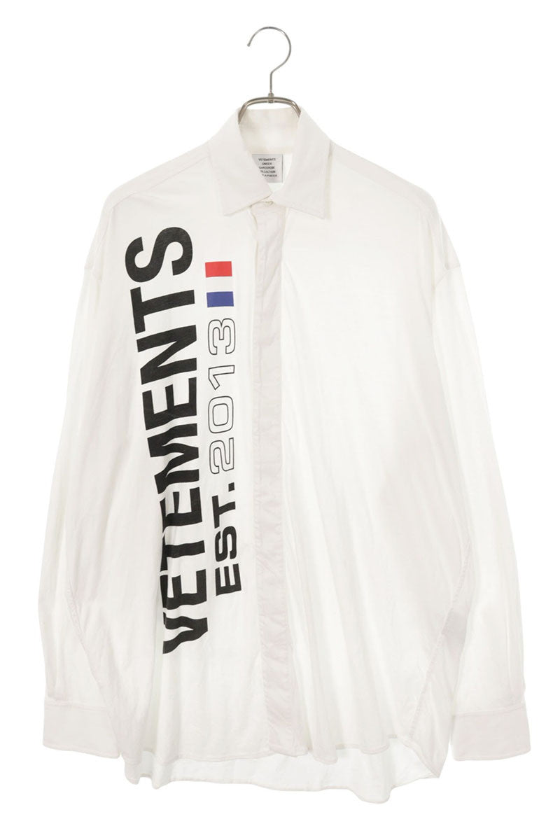 VETEMENTS Flag Logo Print Long Sleeve Cotton Shirt Size XS