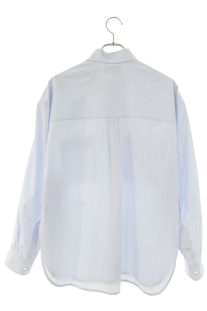 CHANEL 26SS Logo Chain Stripe Long Sleeve Shirt Light Blue Size XS