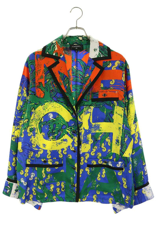 CHANEL 26SS Graffiti Silk Long Sleeve Shirt Multi Size 42