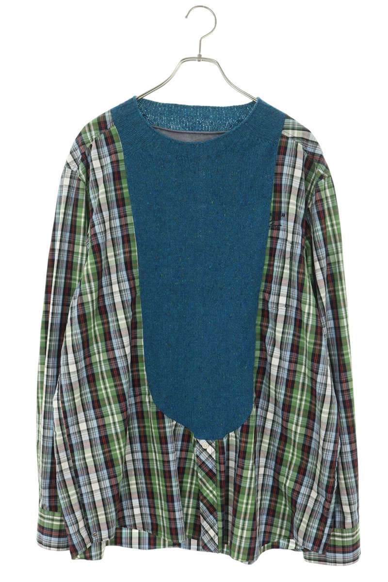 BLESS Pullover Check Pattern Sweatshirt Green Size L