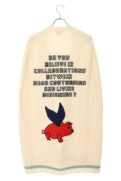 GUCCI Flying Pig Embroidered Cardigan White Size M