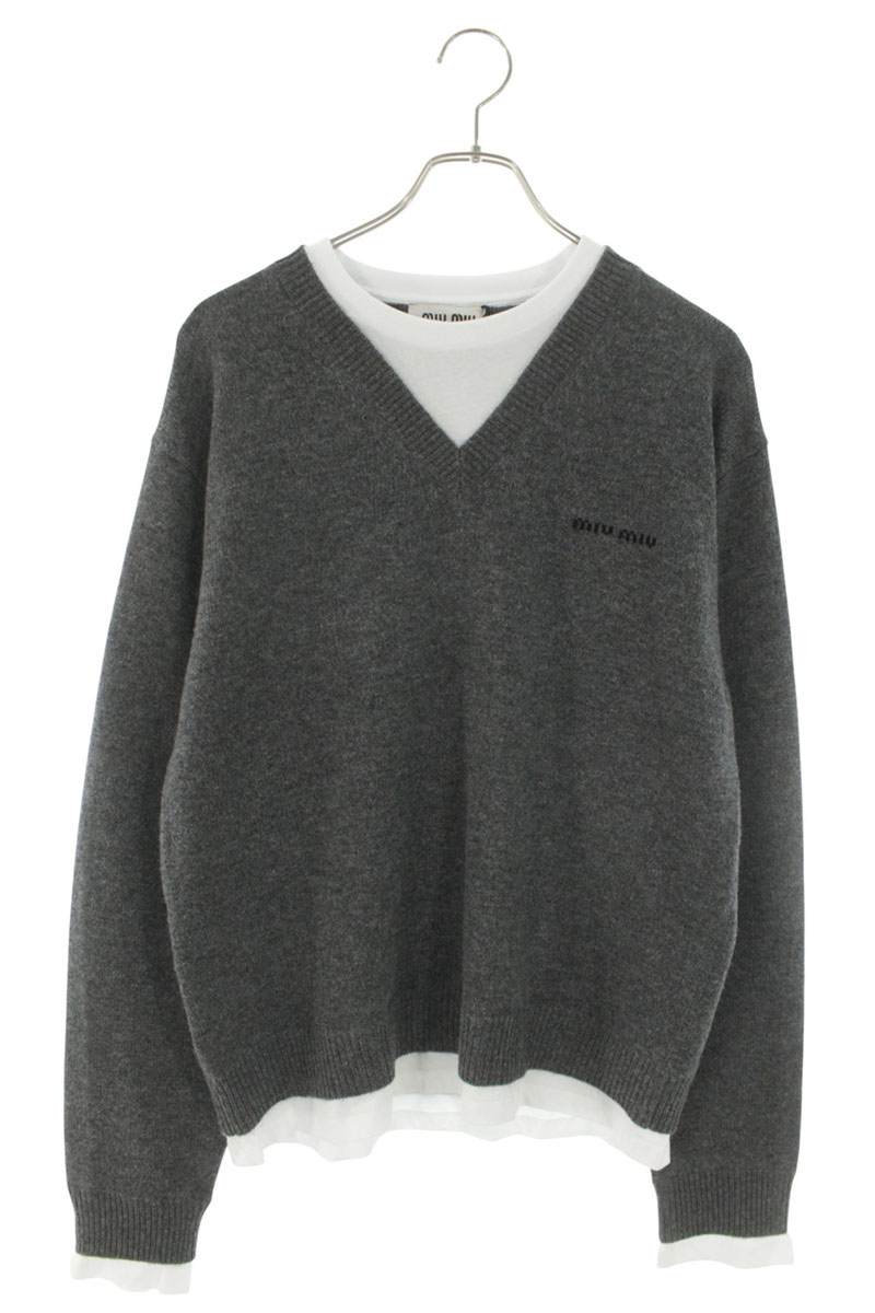 miumiu 25AW Logo Embroidered Layered V-Neck Knit Size S