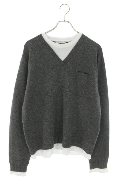 miumiu 25AW Logo Embroidered Layered V-Neck Knit Size S