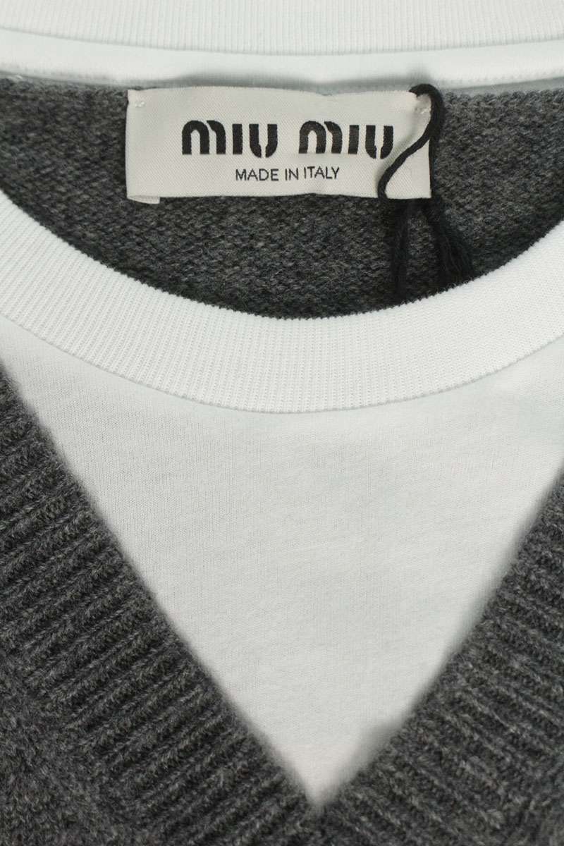 miumiu 25AW Logo Embroidered Layered V-Neck Knit Size S