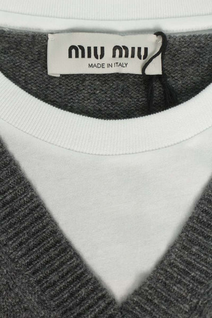miumiu 25AW Logo Embroidered Layered V-Neck Knit Size S