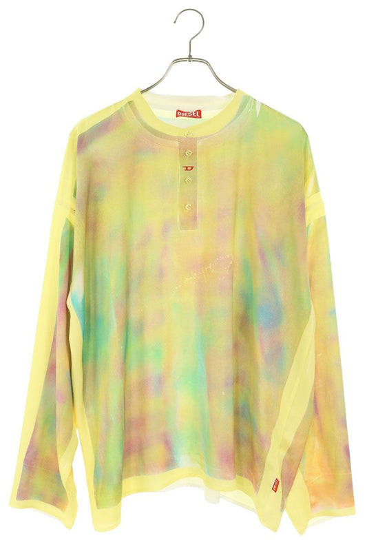 DIESEL Transfer Print Henley Long T-Shirt Yellow Size L