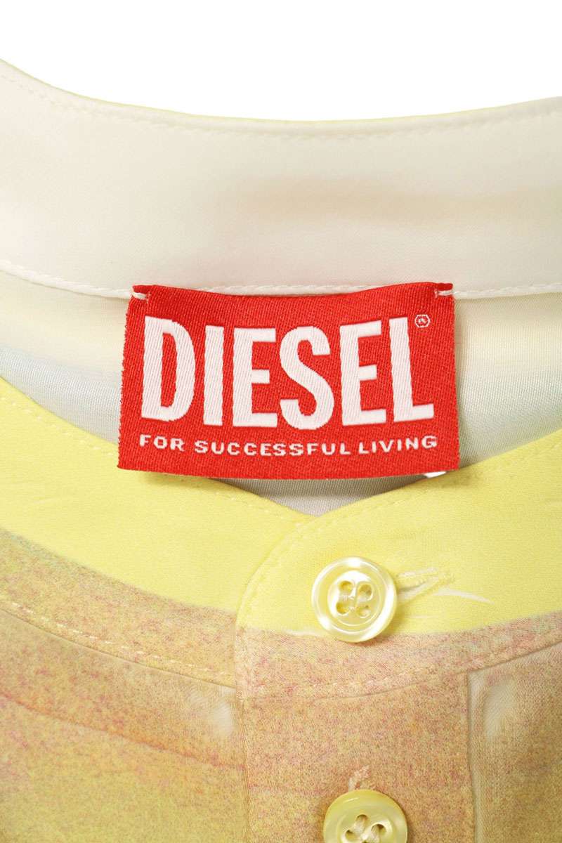 DIESEL Transfer Print Henley Long T-Shirt Yellow Size L