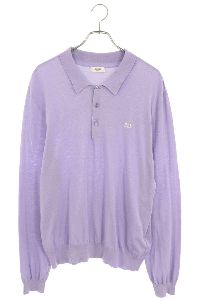 CELINE Triomphe Long Sleeve Polo Cotton Purple Size XL