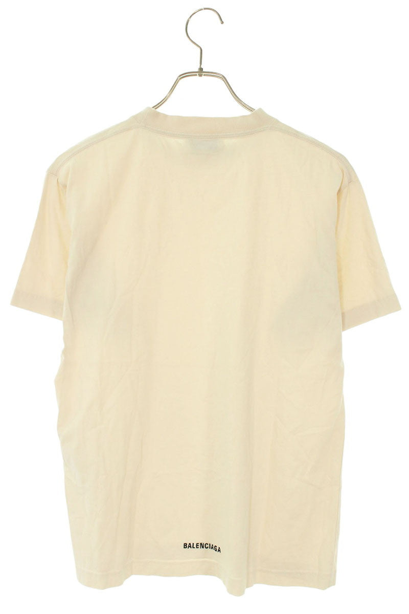 BALENCIAGA Back Logo Embroidered T-shirt Beige Size XS