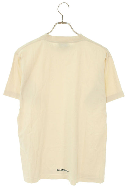 BALENCIAGA Back Logo Embroidered T-shirt Beige Size XS