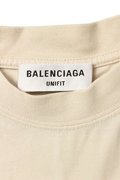 BALENCIAGA Back Logo Embroidered T-shirt Beige Size XS