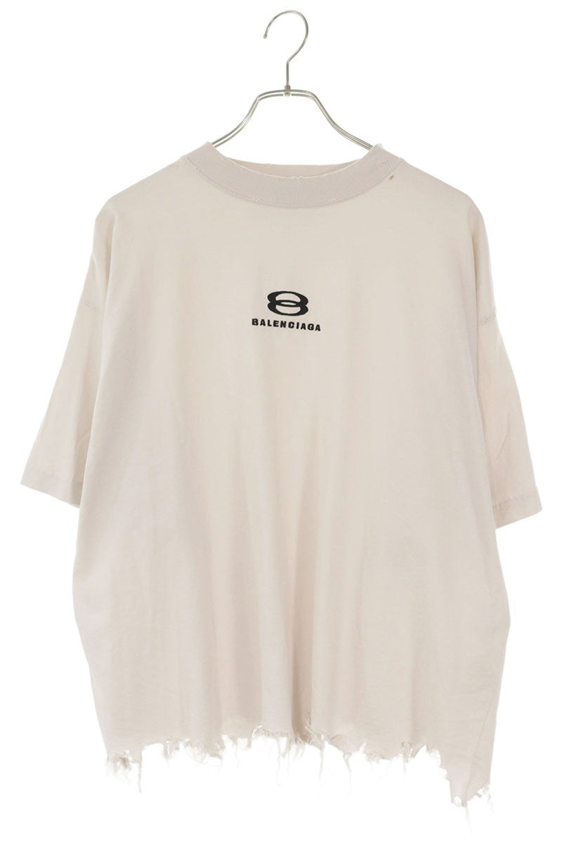 BALENCIAGA 24SS Destroyed Logo T-Shirt Off-White Size S