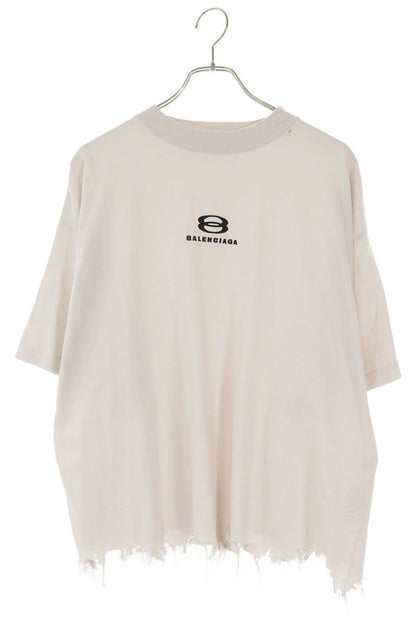 BALENCIAGA 24SS Destroyed Logo T-Shirt Off-White Size S