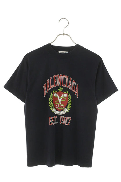BALENCIAGA College Logo Print T-shirt Navy Size XS
