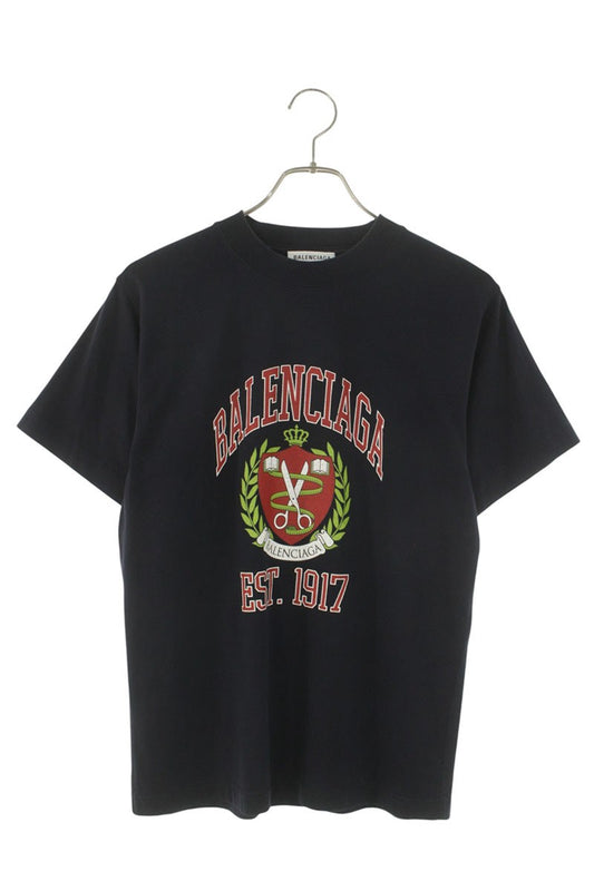 BALENCIAGA College Logo Print T-shirt Navy Size XS