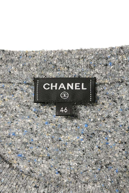 CHANEL 26AW Coco Mark Knit T-Shirt Gray Silk Blend Size 46