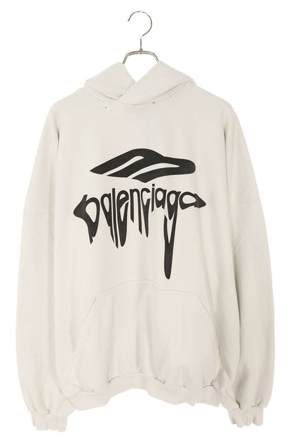 BALENCIAGA 25SS Distressed Logo Pullover Hoodie Gray Size S