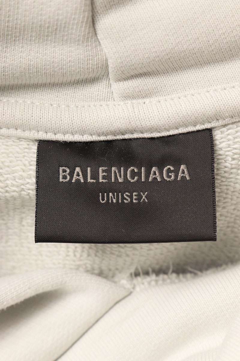 BALENCIAGA 25SS Distressed Logo Pullover Hoodie Gray Size S