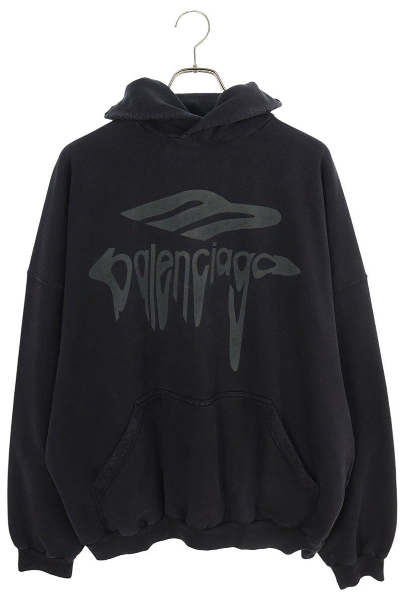 BALENCIAGA 25SS Distressed Logo Pullover Hoodie Size XS