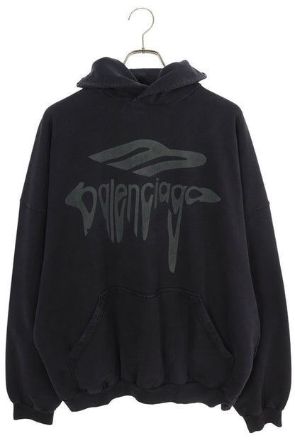 BALENCIAGA 25SS Distressed Logo Pullover Hoodie Size XS