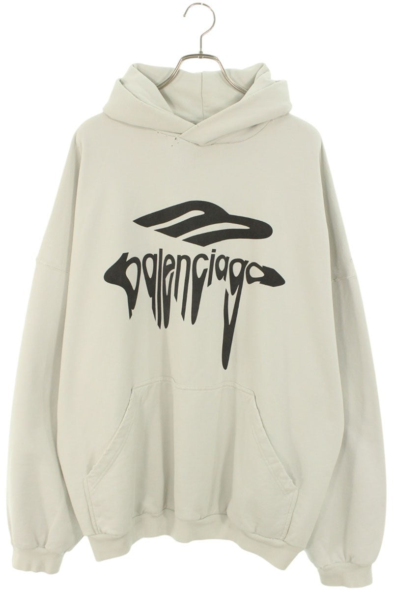 BALENCIAGA 25SS Distressed Logo Pullover Hoodie Lt Size M
