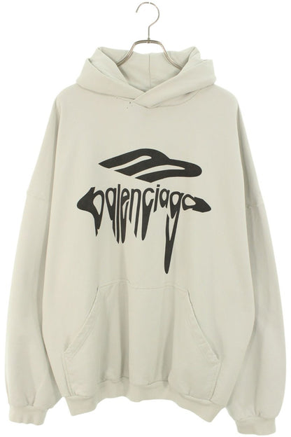 BALENCIAGA 25SS Distressed Logo Pullover Hoodie Lt Size M