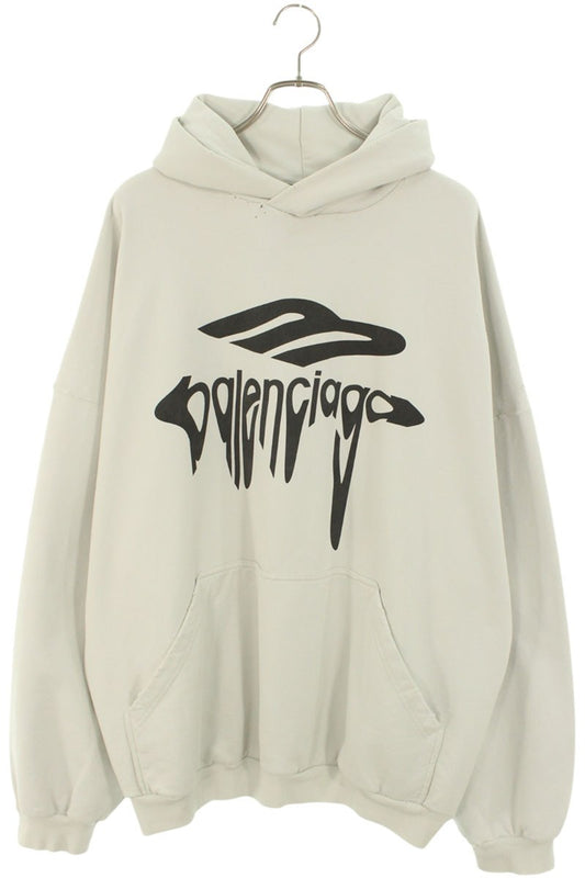 BALENCIAGA 25SS Distressed Logo Pullover Hoodie Lt Size M