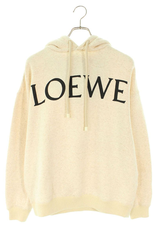 LOEWE Logo Print Pullover Hoodie Cotton Blend Beige Size XS