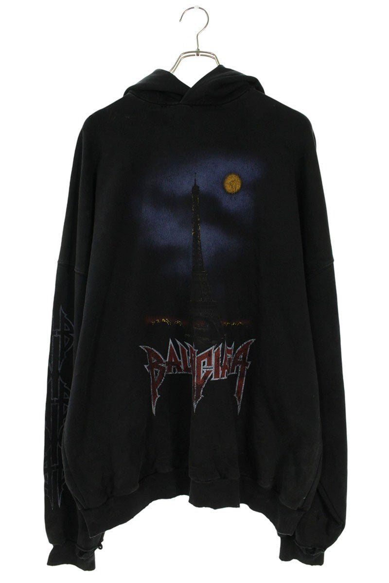 BALENCIAGA Pari Moon Vintage Pullover Hoodie Black Size M